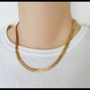 GOLD tri-tone NECKLACE 16.5” herringbone